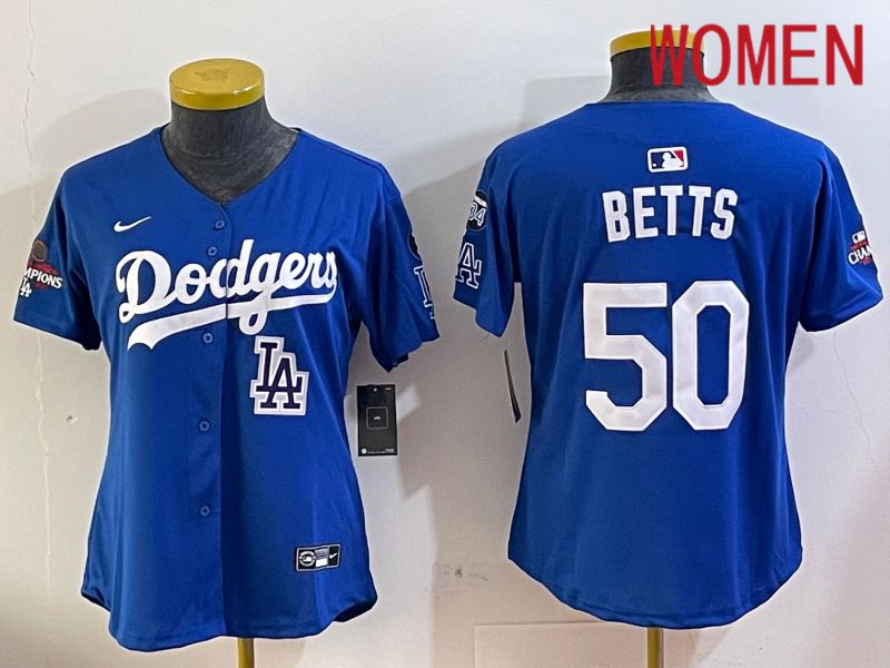 Women Los Angeles Dodgers #50 Betts Blue Game 2024 Nike MLB Jersey style 1205->women mlb jersey->Women Jersey